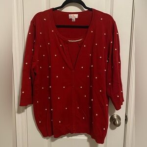 Quacker Factory Size 2X Red Women’s Button-Up Cardigan Faux Twin-Set